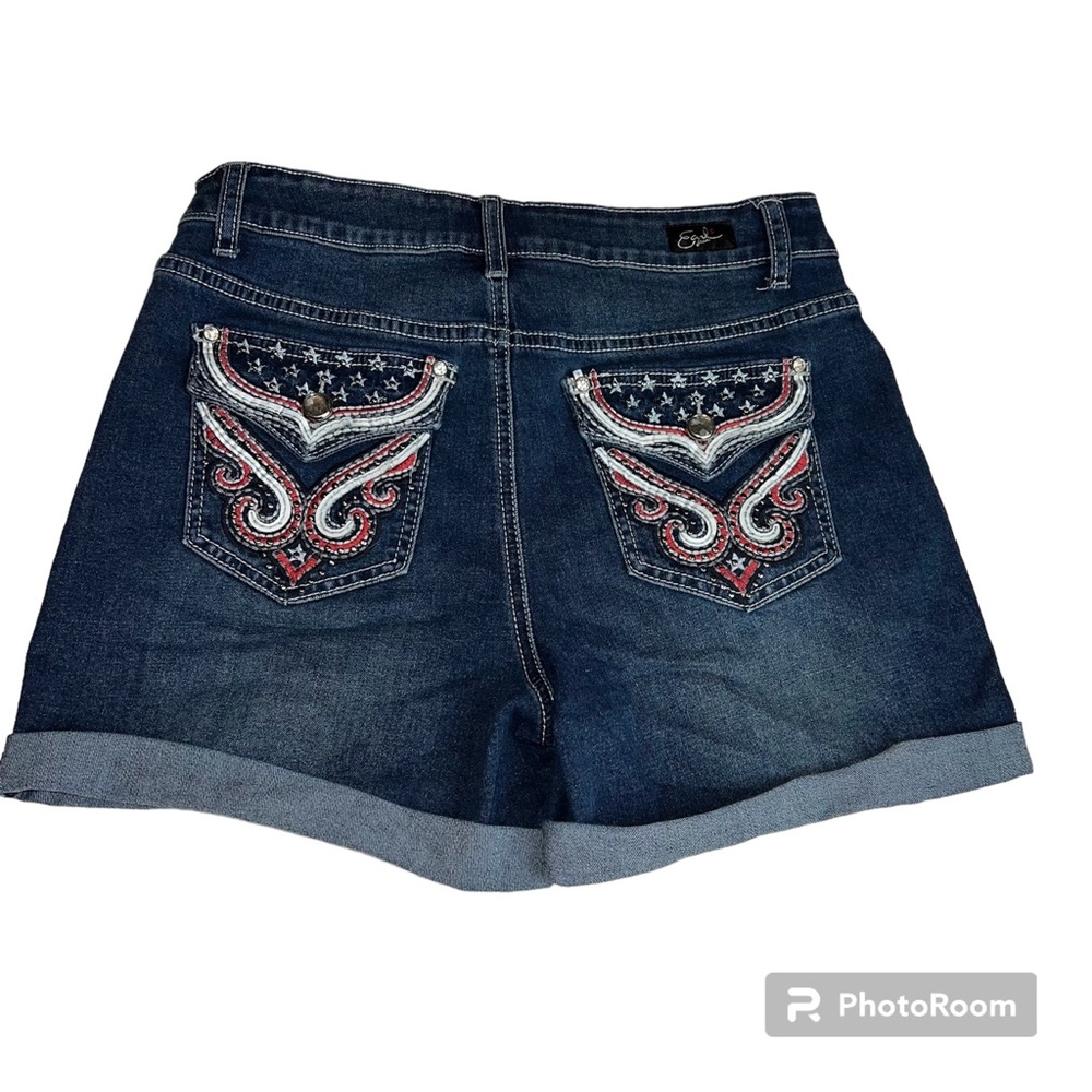EARL JEANS Cuffed Denim Embellished Shorts Patriotic Size 10